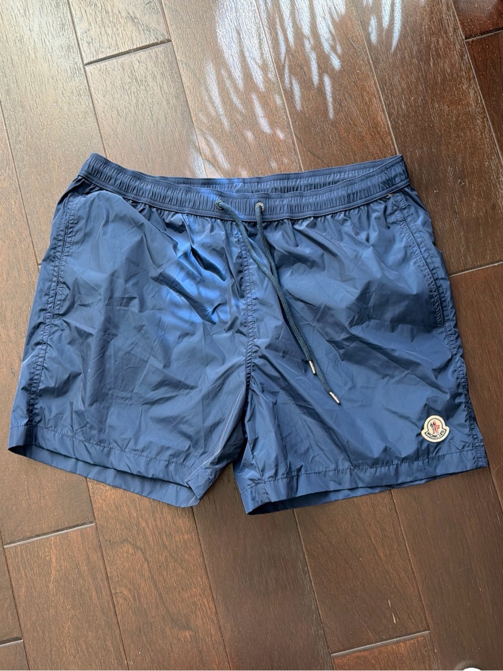 Moncler Navy Blue Drawstring Swim Shorts Logo Patch Mens 2XL EUC